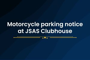 Motorcycle parking notice at JSAS Clubhouse