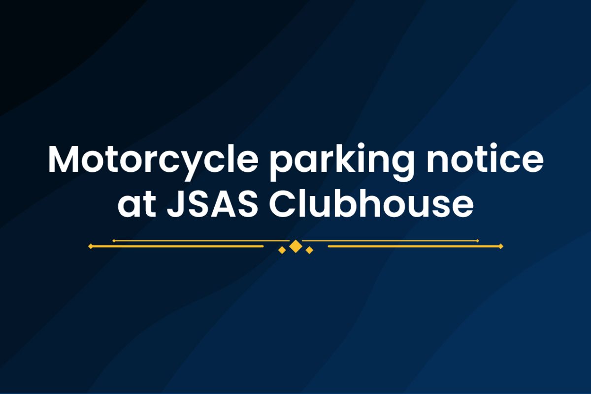 Motorcycle parking notice at JSAS Clubhouse