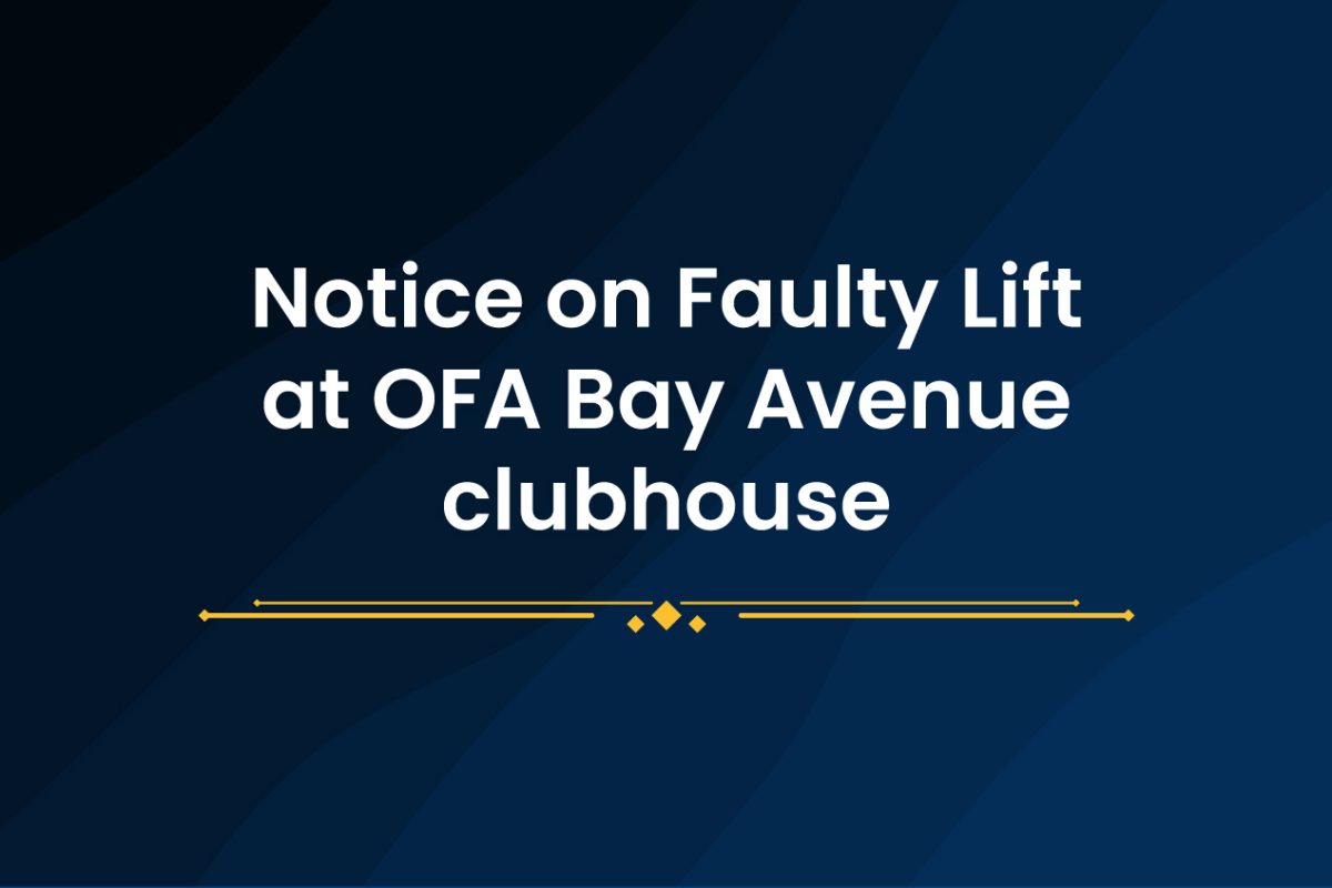 Notice on Faulty Lift at OFA Bay Avenue clubhouse