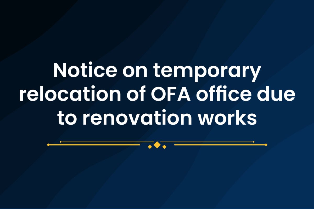 Notice on temporary relocation of OFA office due to renovation works